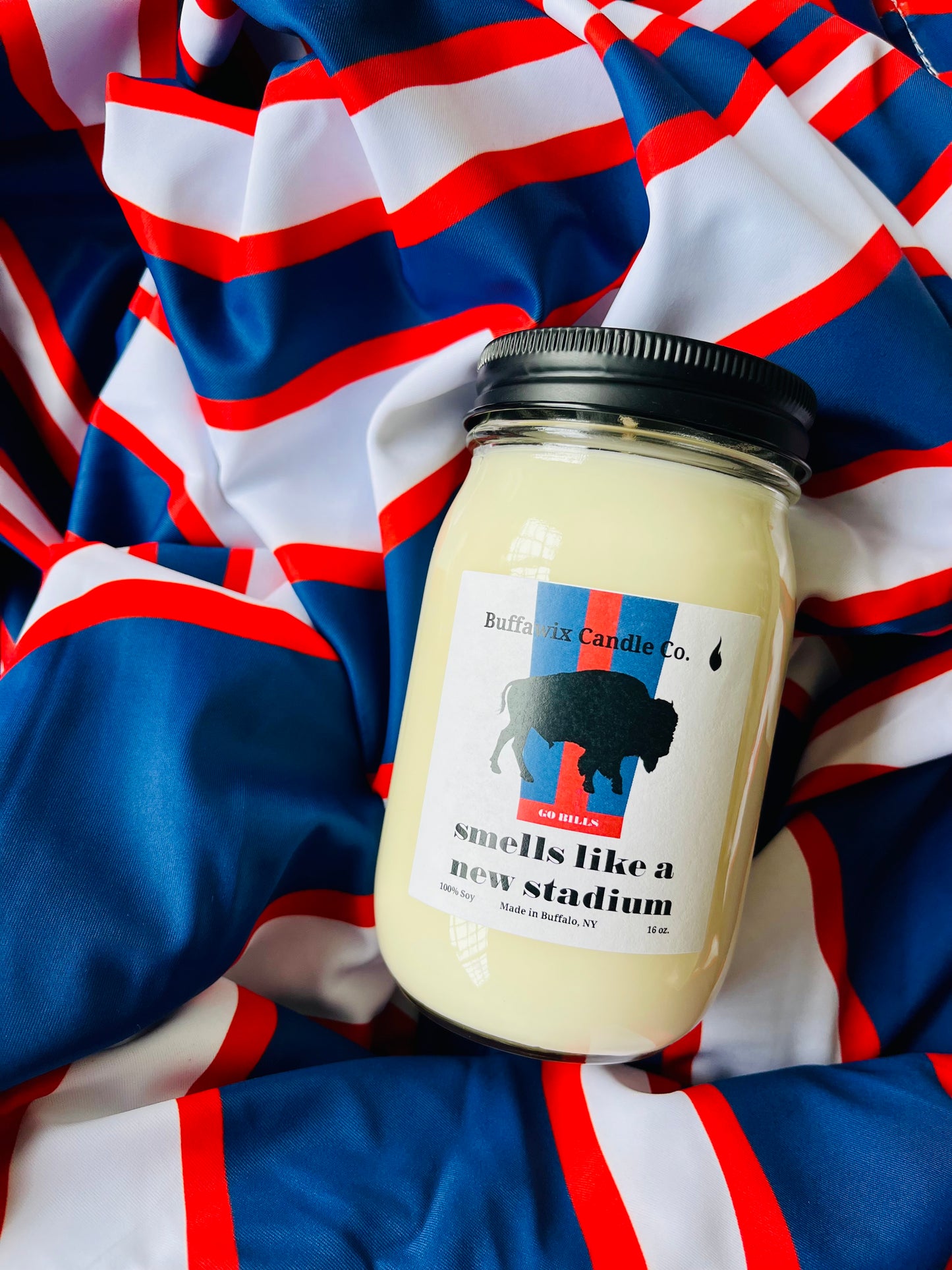 16oz smells like a new stadium pure soy candle