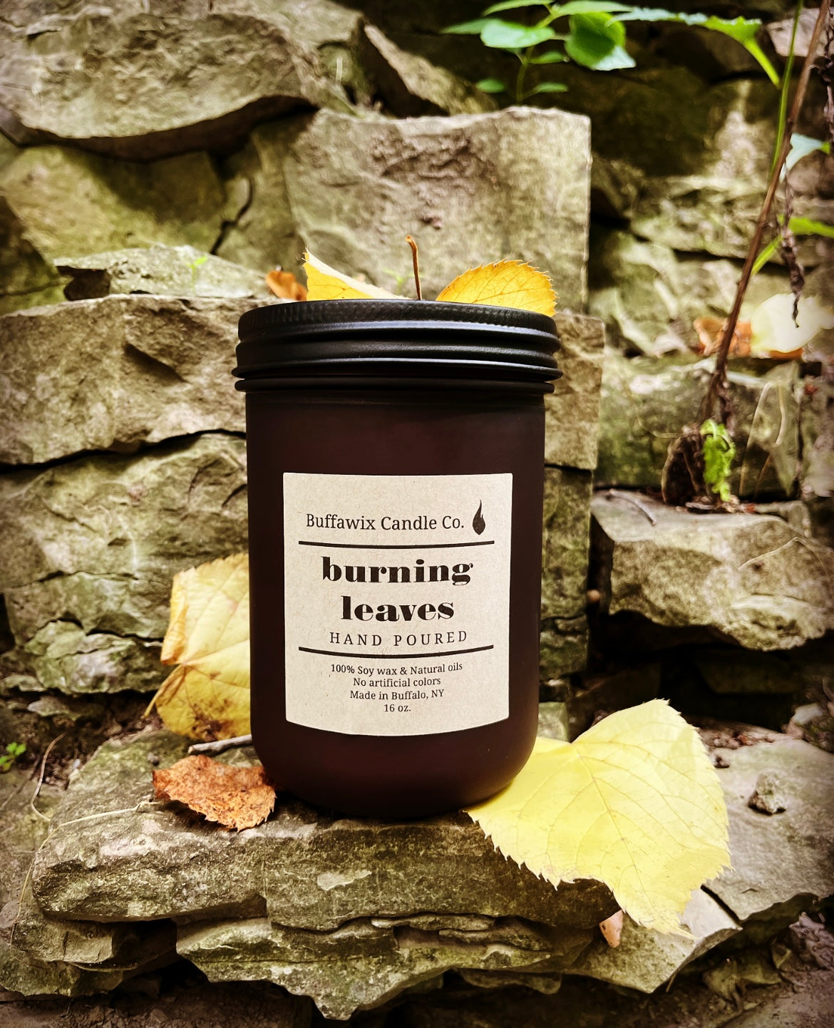 16oz burning leaves soy candle