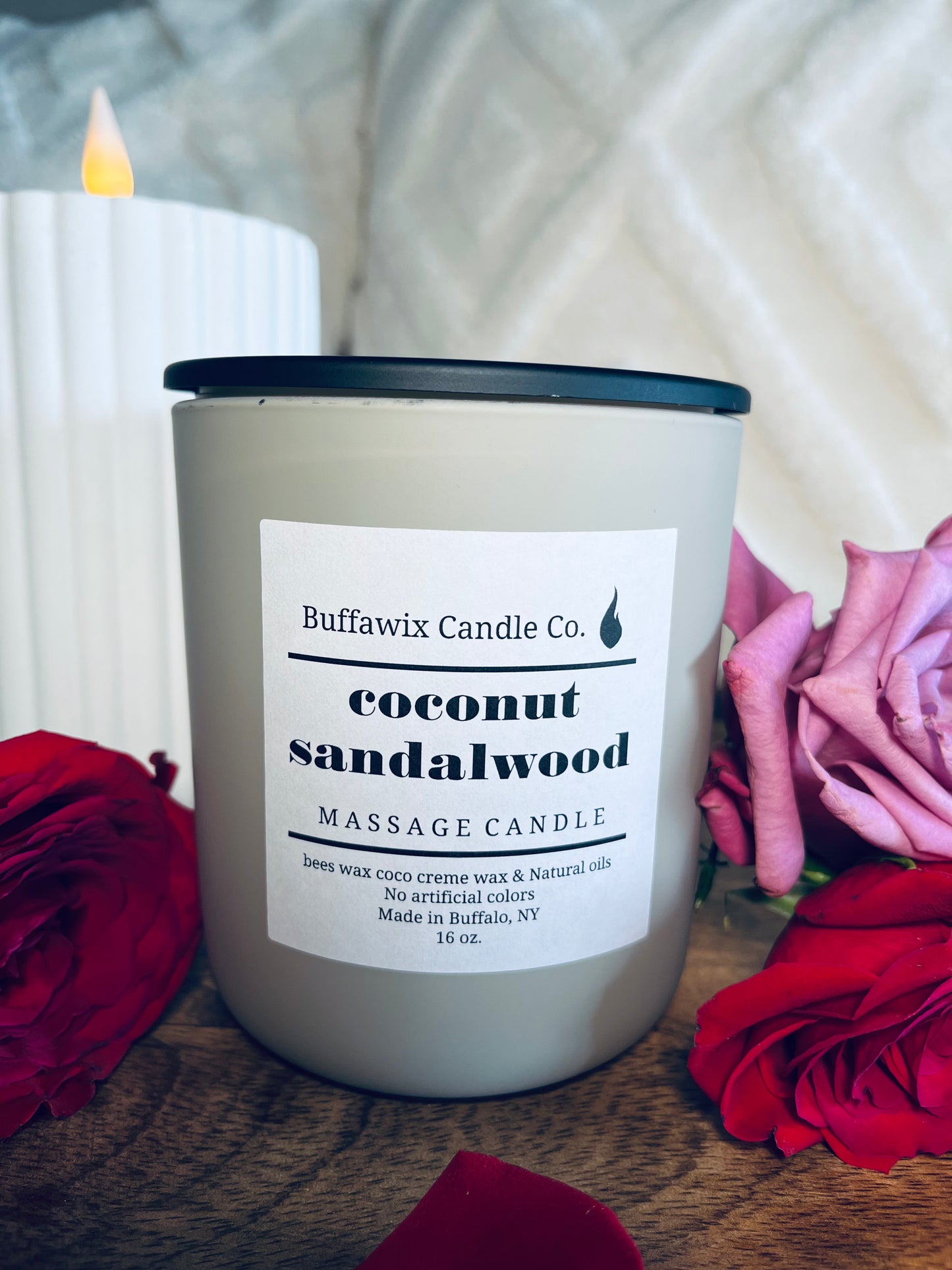 16oz coconut sandalwood bees wax coco crème massage candle