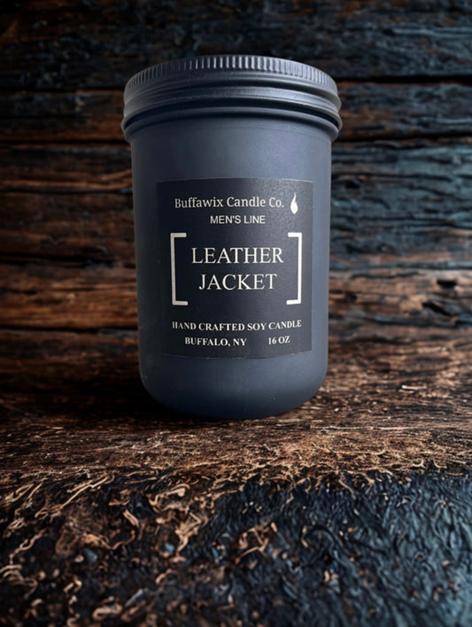 16oz leather jacket pure soy candle