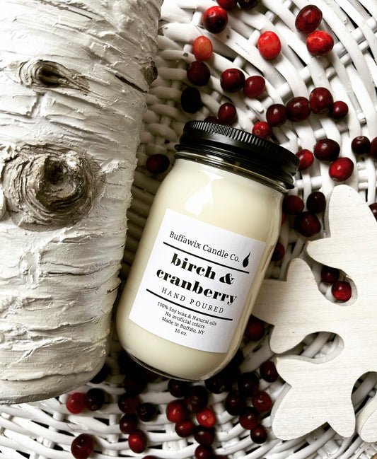 16oz birch and cranberry pure soy candle