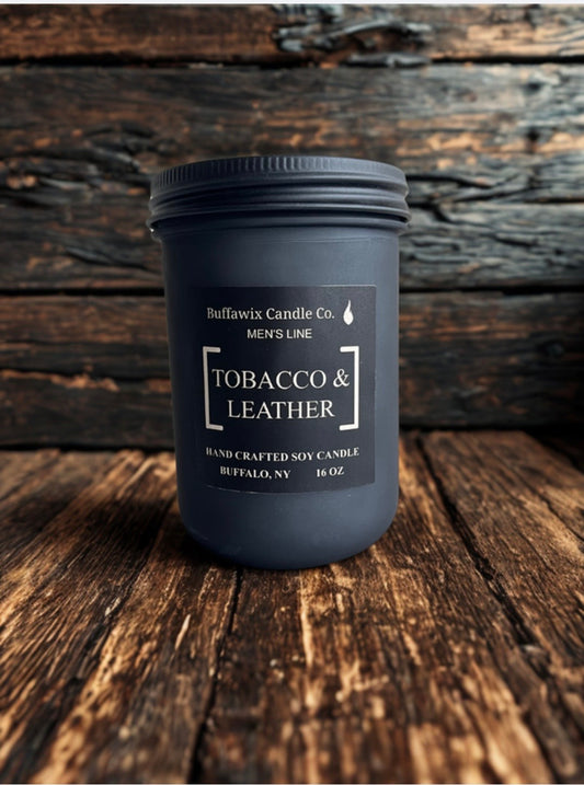 16oz  tobacco & leather pure soy candle