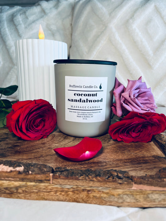 16oz coconut sandalwood bees wax coco crème massage candle