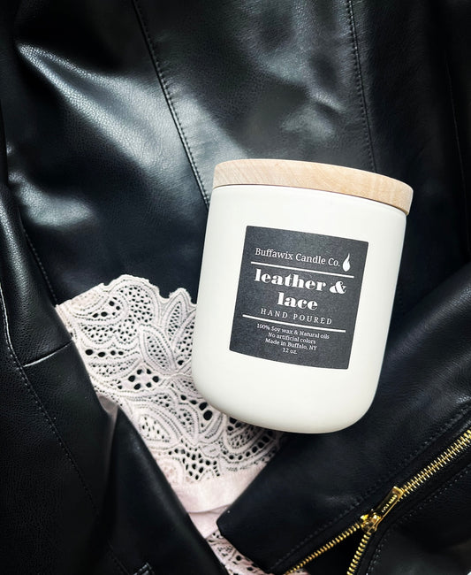 12oz leather & lace pure soy candle