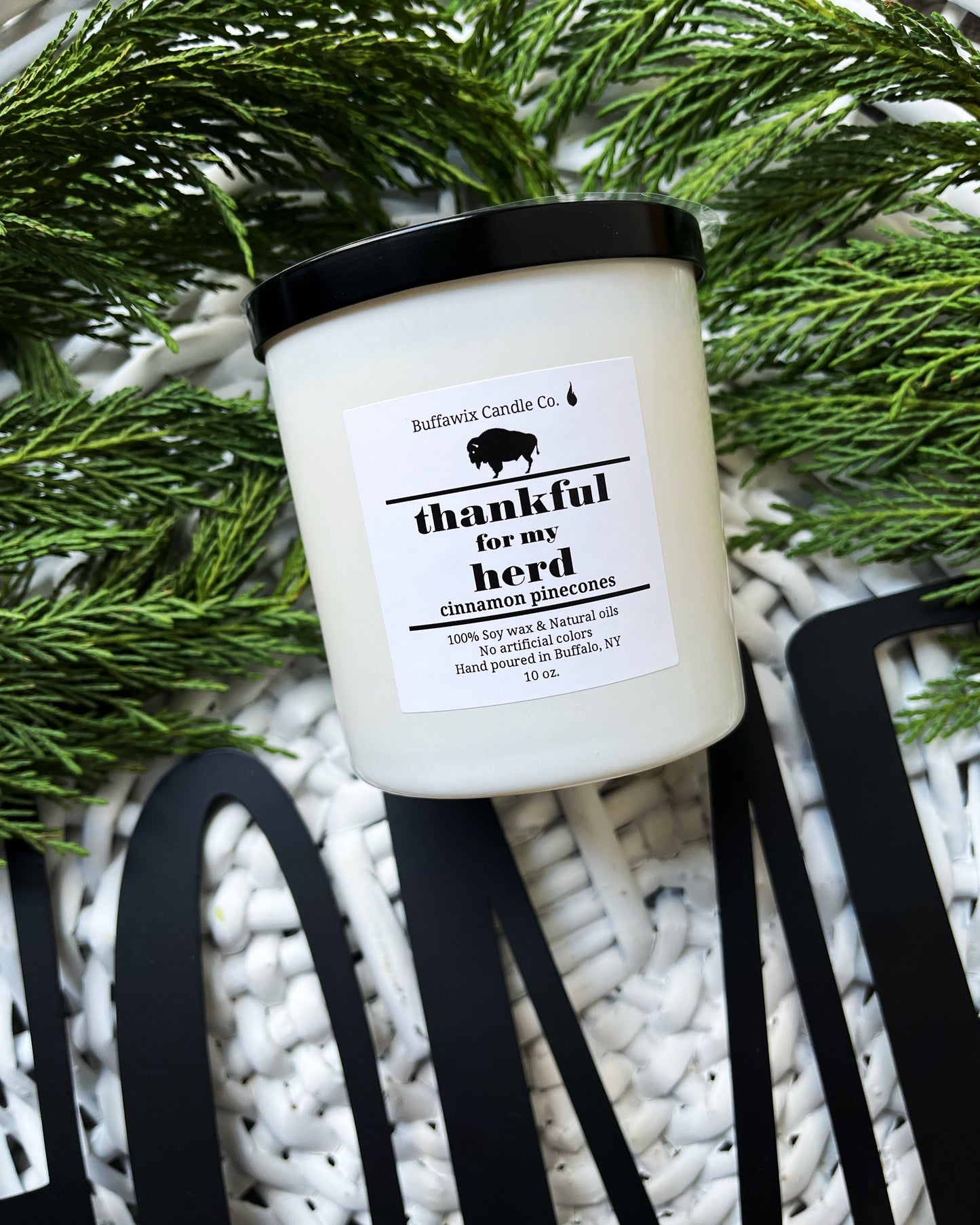 20oz thankful for my herd cinnamon pinecones pure soy candle